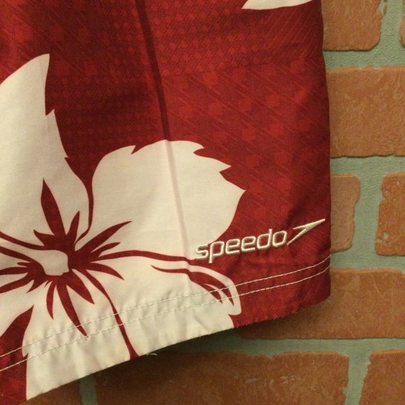 Speedo Mens Swim Trunks Board Shorts Size L Hawaiian Print red white - Picture 2 of 8